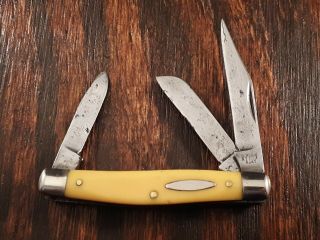 Vintage Schrade 834y Medium Stockman Yellow Folding Pocket Knife Made In Usa