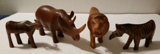 Wood Hand Carved African Animal Set Of 4