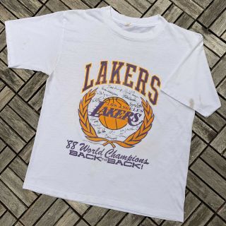 Vintage Lakers T Shirt 80s 1988 Finals Champs Single Stitch Xl (m/l 21.  5x26.  5)