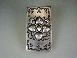 Old Navajo Stamped Sterling Silver Money Clip W/ Hearts
