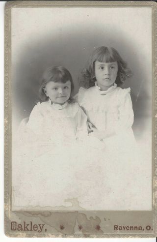 Cabinet Card Of Two Young Girls Taken At The Oakley Studio In Ravenna,  Ohio