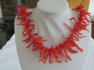 Vintage Graduated Natural Red Branch Coral Choker / Necklace Very Good Cond