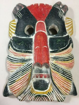 Tiki Tribal Thailand Hand Carved Wood Mask Folk Art Wall Art Hanging Black Red