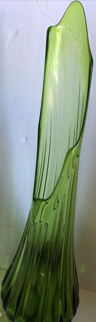 Vintage Green Art Glass Stretch Swung Vase 23” Tall