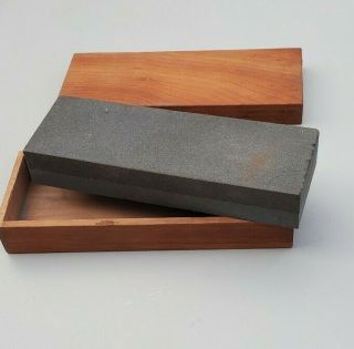 Vintage Sharpening Stone (7 " By 2 ") In Wood Box With Lid
