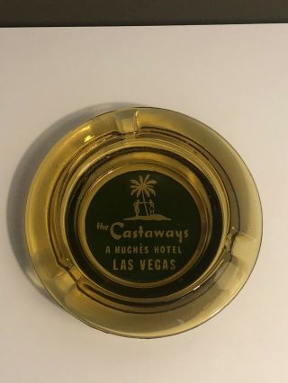 Vintage The Castaways Hughes Hotel Yellow Amber Glass Ashtray 4” Las Vegas