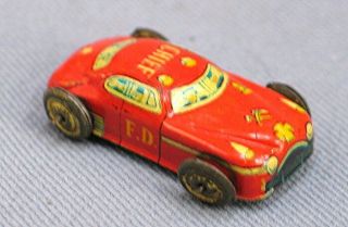 Vintage Tiny Lithographed Tin Fire Chief Car - - - Japan