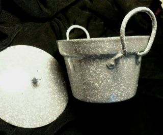 Old Gray Enamelware Toy or Salesman ' s Sample Wash Tub Lid Granite Spatter Ware 2
