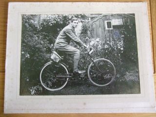 Vintage 1930s? Rp Black And White Photograph Man On Bike.