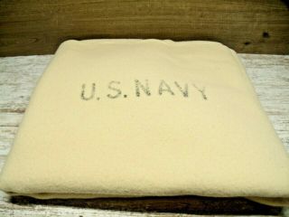 Vintage U.  S.  Navy Heavy Wool Ivory Military Blanket Vietnam War Era