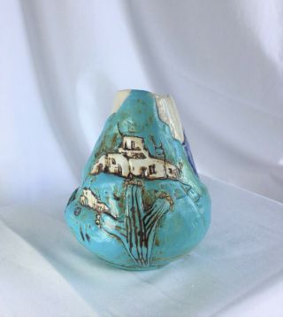 Roz Prouty Southwestern Design Vase,  Turquoise Color,  4.  5 " Tall,  Handmade