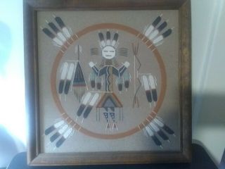 Vintage Native American Navajo Indian Sand Painting Art Framed Signed
