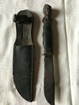 Vintage Ka - Bar Union Cutlery Co,  Olean,  York Fixed Blade Knife,  Figural Lady