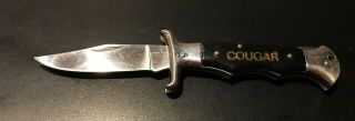 Vintage 1980s " Cougar " Stiletto - Style Folding - Blade Lockback Fighting Knife