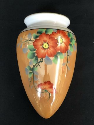 Vintage Hand Painted Japanese Large Wall Pocket Vase Flowers Colors