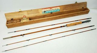 Rare Vintage Arai Bamboo Fishing Pole Rod Occupied Japan 5 Pc Wooden Case Box