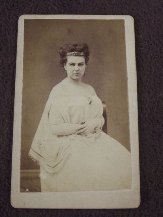 Vtg Woman With Piercing Eyes In Classic Gown,  German Cdv Photo