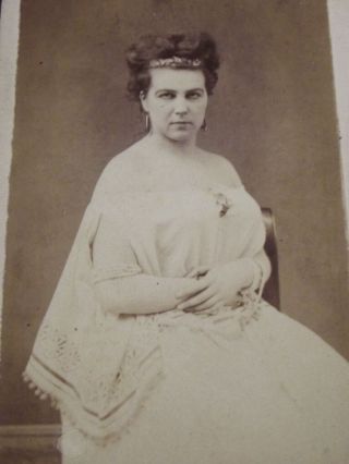 VTG WOMAN WITH PIERCING EYES IN CLASSIC GOWN,  GERMAN CDV PHOTO 2