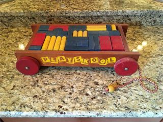 Vintage Playskool Pull Wagon With Blocks