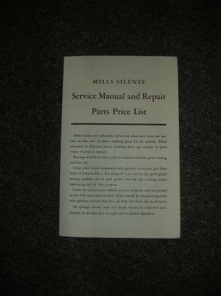 Vintage Mills Silents Service Manuel And Repair & Parts List