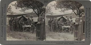 Wwi Era Salvation Army Hut With Soldiers Receiving Food & Drink Stereoview Card