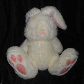 14 " Vintage Commonwealth 1990 White & Pink Bunny Rabbit Stuffed Animal Plush Toy