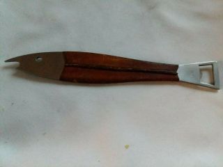Vintage Mcm Aubock Fish Bottle Opener Leather Middle Stainless Austria
