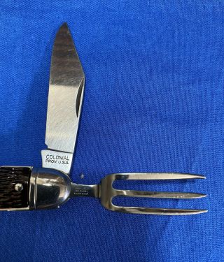 Vintage Pocket Knife W/ Camping Fork & Spoon - Colonial - Prov.  Usa