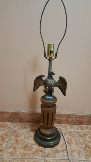 Vintage Brass Wooden American Eagle Patriotic Table Lamp