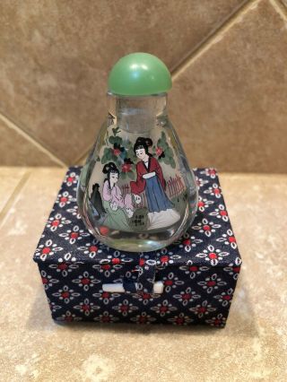 Vintage China Reverse Hand Painted Geisha Perfume Snuff Bottle