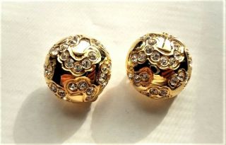 Vintage Signed Oscar De La Renta Goldtone & Crystals Large Clip On Earrings