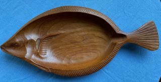 Vintage Mid Century Hand Carved Wood Hawaiian Fish Shaped Dish - 17” Long.
