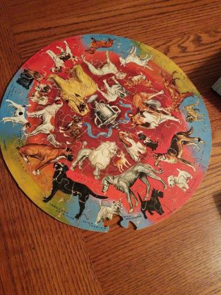 1966 Springbok 68 Piece Wooden Jigsaw Puzzle - Prize Dogs - Missing One Piece