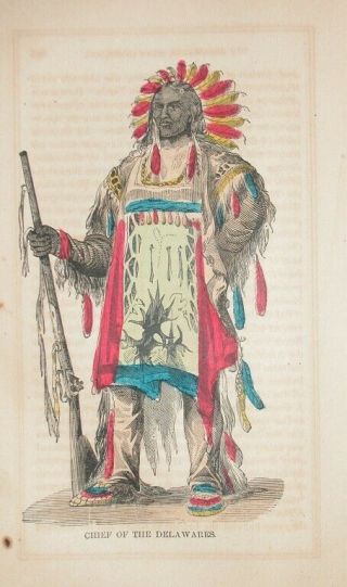 1857 Engraving American Delaware Indian Chief Flintlock
