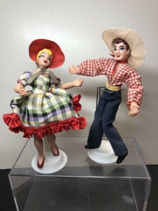 6.  5” Vintage 1950’s Flagg Dolls All Square Dancing Western Set Of 2 S