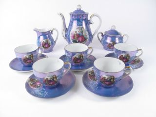 Collectible Tea Set Japan 8 Piece Vintage Blue Luster Ware