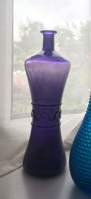 Purple Vintage Mcm Italian Empoli Genie Bottle Decanter Glass