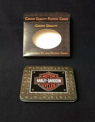 Harley Davidson Casino Quality Collectible Tin W/ 2 Decks Of Playing Cards