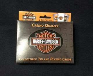HARLEY DAVIDSON Casino Quality Collectible Tin w/ 2 Decks of Playing Cards 2