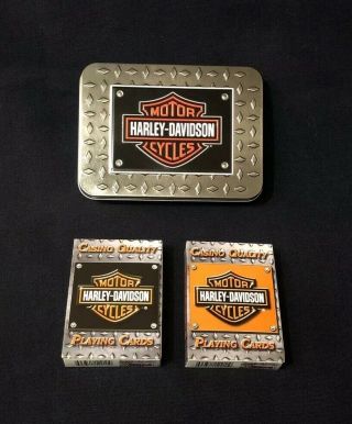 HARLEY DAVIDSON Casino Quality Collectible Tin w/ 2 Decks of Playing Cards 3