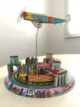 Vintage Tin Wind - Up Toy Train And Plane York