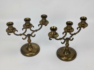 Vintage Brass 3x Candle Holder Set Of 2 - Ornate Candelabra