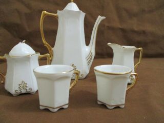 Vintage Childrens Porcelain White W/gold Trim 5 Piece Tea Set
