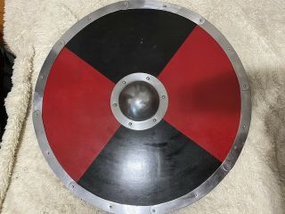 Viking Shield Red And Black Wooden Battle Shield For Cosplay/larp/decoration