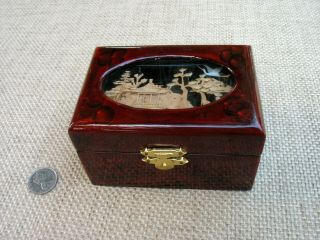Vintage Chinese Lacquered Wood Jewelry Box With A Cork Diorama Art Scene