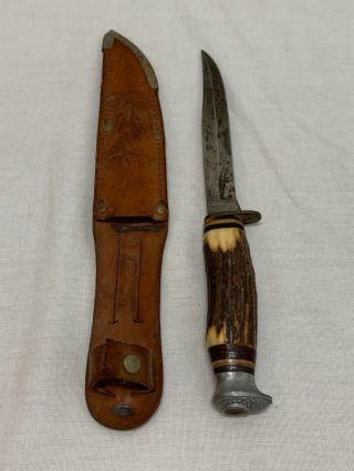 Vintage York Cutlery Hunting Knife 631 Solingen,  Germany W/leather Sheath
