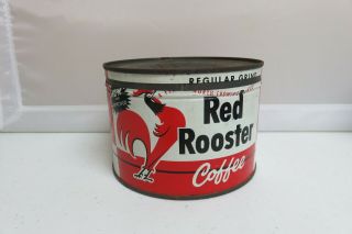 Vintage Red Rooster One Pound Coffee Tin Litho Advertising Key Wound