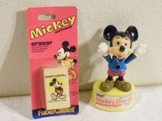 1 Walt Disney Productions Mickey Mouse Push Up Puppet Toy Gabriel 1977,  1 Eraser