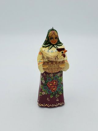 Vintage Eastern European Folk Art Hand Painted Figurine 4 7/8  T 1.  75  W