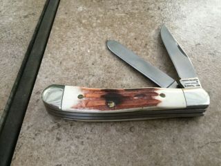 Vintage 1986 Parker Edwards Single Blade Pocket Knife Made In Usa Stag Bone Hand